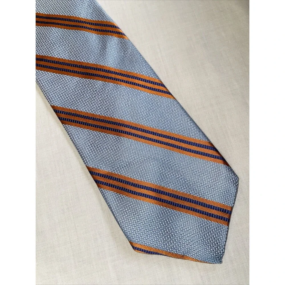 Robert Talbott Men’s Dress Tie Size 58” Blue Orange Striped Silk Business Formal